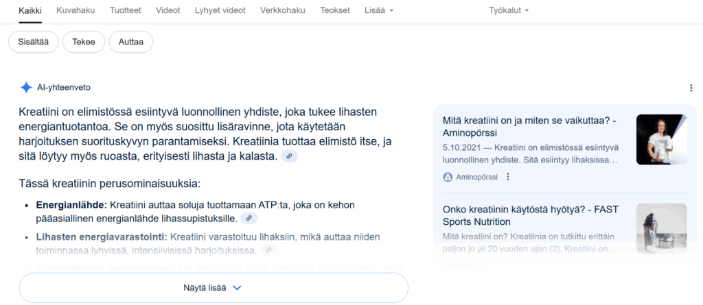 ai overviews pöytäkonetuloksissa.