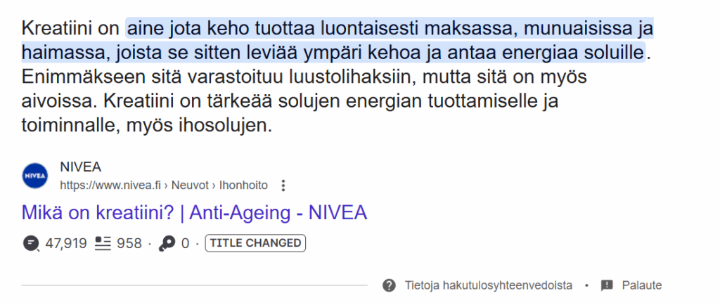 featured snippet eli nollapaikka googlen hakutuloksissa.