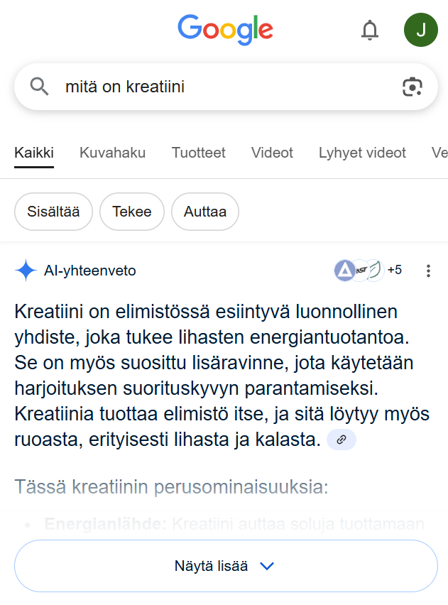 ai-yhteenvetoesimerkki googlen AIO-vastauksessa.